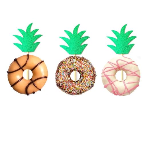 Glitter Pineapple Donut Topper Cupcake Toppers Luau Hawaiian Bridal Shower Tropical Summer Party Cupcake Decor-Aloha Bridal Shower(24pcs) …