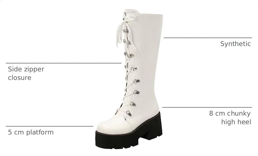 Image of Parisuit Women's Knee High Goth Platform Boots Lace Up Combat Boots | Chunky High Heel, Buckle Boots, Punk Chain Boots