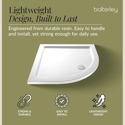 Balterley 900 x 900 mm Quadrant Shower Tray, Slimline Shower Trays, Durable Stone Resin Base Trays for Bathroom Enclosure Cubicle, Lightweight Quadrant Shape Tray for Wetroom Showers (White) - Image 2