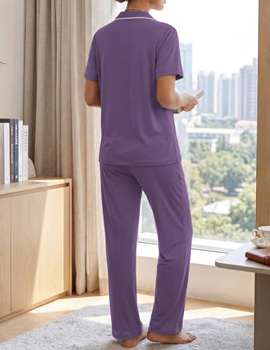 Image of ZMJ Womens Pajamas Sets 2 Piece Button Up Pj Sets Short Sleeve with Long Pant