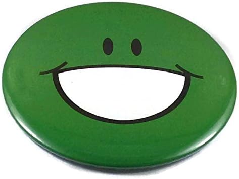 Chic 3 in 1 Emoticon Grin Green Jumbo Badge Button 3.75 Inches