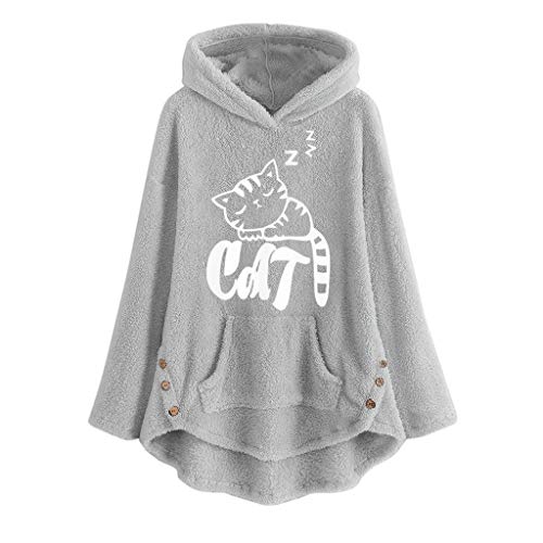 TUDUZ Sudadera con Capucha Mujer Jersey Acrílico Lana Gato Pijama Hoodie Botón Abrigo Cálido Talla Extra S-5XL (GrisD, XXL)