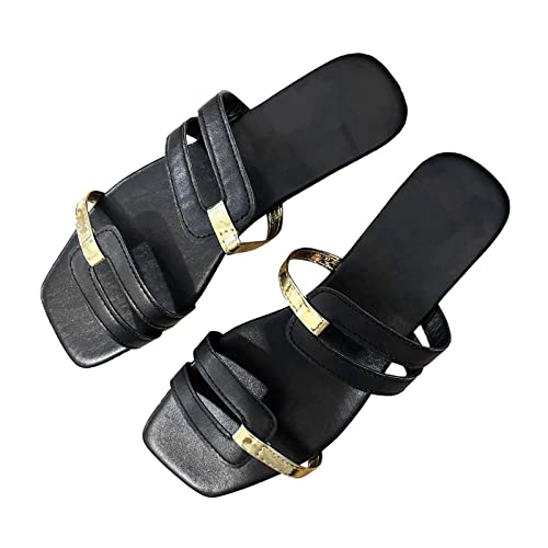 Women's New Summer Style European and American Large Foreign Trade Color Matching Fashion Flat Sandals Womens Comfy Slippers Size 8 (Black, 7)2