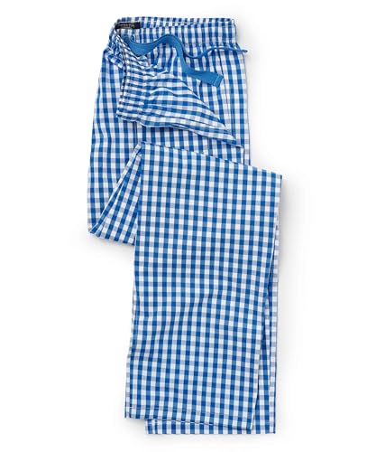 THE SAVILE ROW COMPANY LONDON Pantalon de pyjama pour homme 100 % coton doux, Carreaux vichy bleu, XL