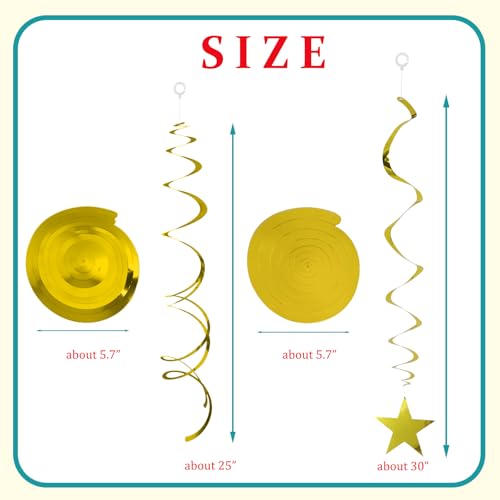 Image of 40Pcs Gold Star Hanging Swirls Party Decorations Plastic Spirals Streamers Foil Ceiling Decor for Birthday All Kinds of Parties Classroom Home