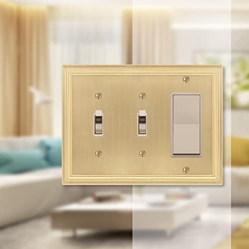 Amerelle 98TTRSB Daltry Wallplate, 2 Toggle / 1 Rocker, Cast Metal, Satin Brass, 1-Pack image 5