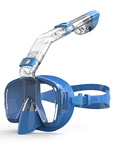 Image of AKASO Snorkel Mask, Broad View Scuba Mask Anti-Fog Anti-Leak with Camera Mount Diving Mask Snorkeling Mask, Snorkeling Gear for Adults A1(Light Blue)