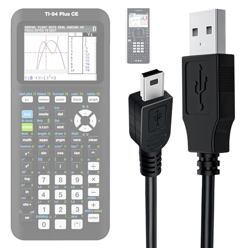 TI-84 Plus CE Calculator Charger: TI 84 Nspire Charging Cable - TI84 Graphing Calculator Charger Cord for Texas Instruments C Silver Edition Ti-nspire CX CAS II C TI-83 TI-85 TI-89 Data Cable (5ft)