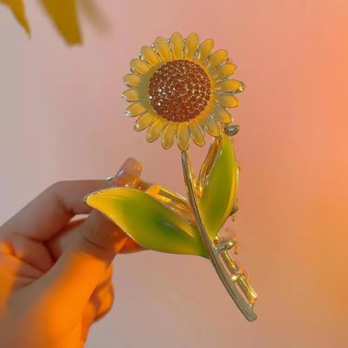 Image of Diversa Rhinestone Golden Claw Clip, Embellished Korean Clutcher, Non- Slip Metal Claw Clip for Girls, Fancy Clutcher for Women, Pack of 1 (Sunflower claw)