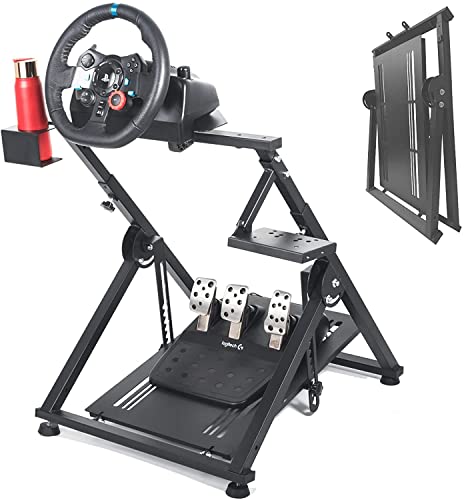 Dardoo G923 Rennlenkradständer mit Getränkehalter, passend für Logitech G27, G25, G29, G920, Gaming-Rennsimulator, Radständer, verstellbar, faltbar, ohne Rad, Schalthebel und Pedale Cover