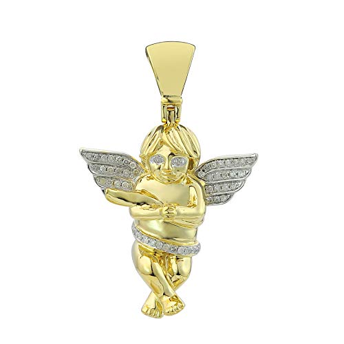 Tgdj 10K Yellow Gold 0.20 Ct Diamond Mini Praying Angel Piece Pendant Charm #TOP8