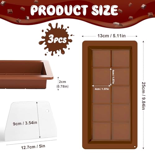 Miniatura 7 de Kutakuta 3 Pcs Moldes De Barra De Chocolate, Molde De Tableta De Chocolate De Silicona Relleno Profundo Aplicable A Hacer Deliciosos Postres Chocolate, Cuchara De Té