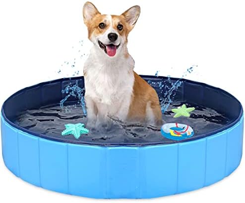 Lxiyu Upgraded Foldable Dog Pet Swimming Pool Plastic Children's Padding Pool Bathtub Large Small Dogs Outdoor Leak-Proof Collapsible Pool(S-32"x 8")