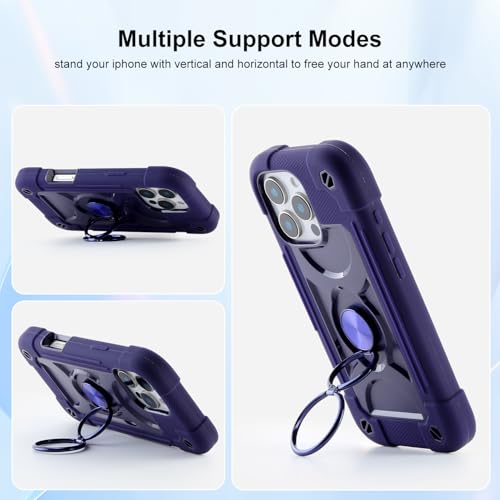 Image of MARKILL Compatible with iPhone Case with Ring Stand, Military Grade Drop Protection Full Body Rugged Heavy Duty Protective Durable Cover iPhone. (Deep Purple, iPhone 16 Pro 6.3 inch)