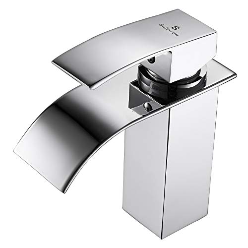 Get Discount 70% Price Suiswell Bathroom Sink Faucet, Waterfall Bathroom Faucet Single Handle One Hole Chrome Modern Bathroom Sink Faucet