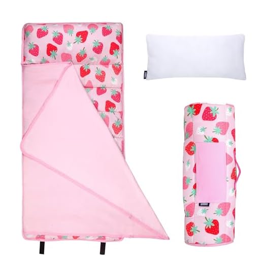 Wildkin 43-inch Kids Nap Mat – Soft Microfiber Toddler Sleeping Mat with Pillow - Strawberry Patch