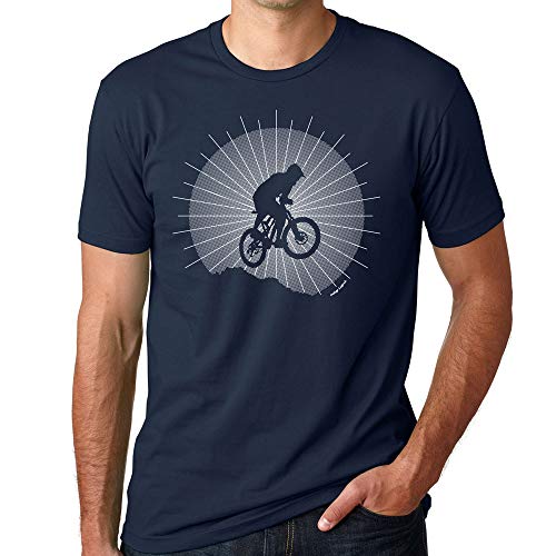 Indigo Legend Mens Mountain Bike Graphic Tees T Shirt Catching Air, Screen Printed (Navy, Mens L)