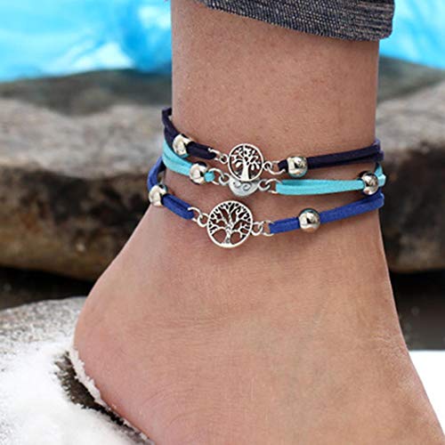 Simsly Boho Anklets Silver Ankle Bracelet With Tree of Life Beach Anklet Chain for Women and Teen Girls