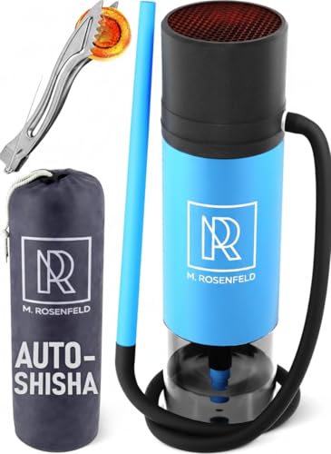 M. ROSENFELD Tragbares Shisha Komplettset für unterwegs Mini Schischa Reise-/Auto Hookah Set mit Silikon Schlauch Tasche & Zange leicht zu reinigen kompakt blau