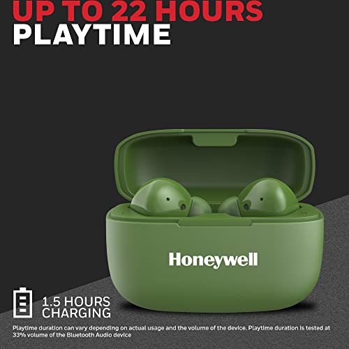Image of Honeywell Suono P3000 Truly Wireless Earbuds, Bluetooth V5.0, 22 hrs of Playtime with 1.5 hrs of Charging, Dynamic 10mm*2 Drivers, 300 mAh Battery, IPX4 Water Resistance, Voice Assistant Enabled
