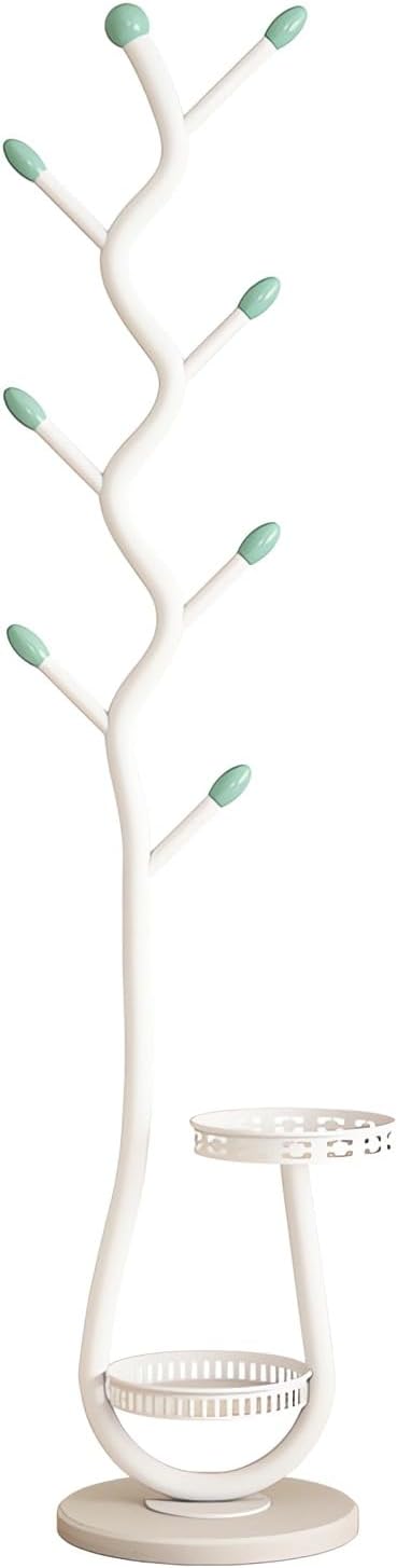 Metal Coat Rack Stand with Natural Marble Base, Tree Coat Rack Stand, Free Standing Hall Tree with 12 Hooks for Hanging Scarf, Bag, Jacket, Home Entry-way Hat Hanger Organizer (White-2)
