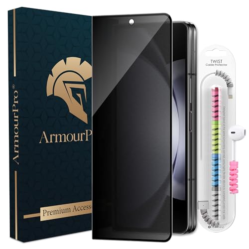 Image of ArmourPro Matte Privacy Tempered Glass for Samsung Galaxy Z Fold 5, Anti-Spy Anti-Glare Screen Protector, Edge-to-Edge Full Coverage, 9H Anti Scratch, Smooth Touch, Easy Installation Kit with Cable Protector