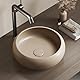 EMKE Aufsatzwaschbecken – Rundes Waschbecken aus Keramik, 36 x 36 x 12 cm, Aufsatzmontage, Beige matt, ideal für Bad und Gäste-WC