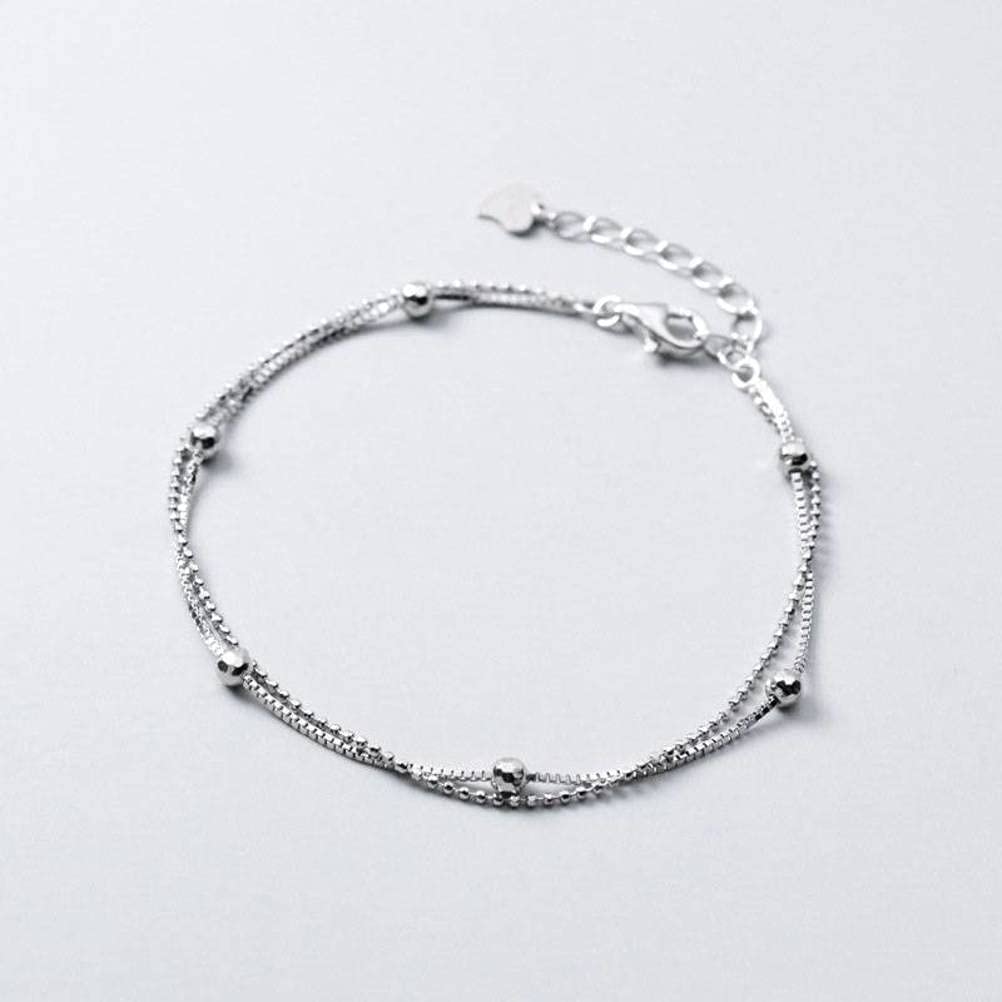 S925 Armband, Damen Einfache Doppelrunde -Perlenarmband, 925