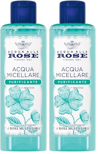 Acqua alle Rose, Acqua Micellare Purificante per Pelli con Imperfezioni, Strucca e Deterge Viso, Occhi e Labbra, con Attivi Astringenti di Rosa Multiflora per Opacizzare, Senza Risciacquo, 200 ml