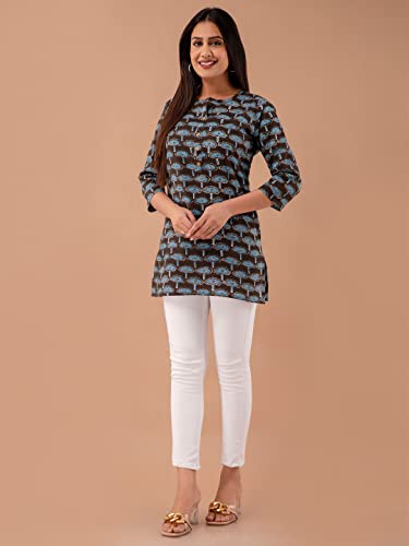 Image of feranoid Women Cotton Printed Straight Short Kurti