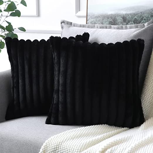 SNOCKERS Pack of 2 Faux Fur Plush Decorative Throw Pillow Covers Fuzzy Striped Soft Pillowcase Cushion Covers for Sofa Couch Bedroom 16x16 inch (16 x 16, Black) (B0BN28YR9T) Amazon Price History, Amazon Price Tracker