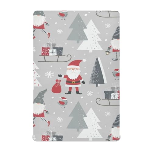 Moudou Christmas Santa Claus Playard Sheet for Boy Girls, Soft Breathable Fitted Toddler Sheet for Standard Playard Bed Mattress, 39 x 27 x 5 Inch