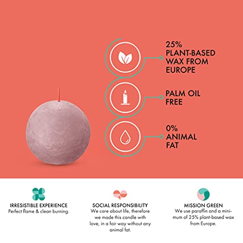 Bolsius 3 Pack Ash Rose Rustic Ball Pillar Candles - 3 Inch - Premium European Quality - Natural Eco-Friendly Plant-Based Wax - Unscented Dripless Smokeless 25 Hour Party Décor And Wedding Candles #TOP3