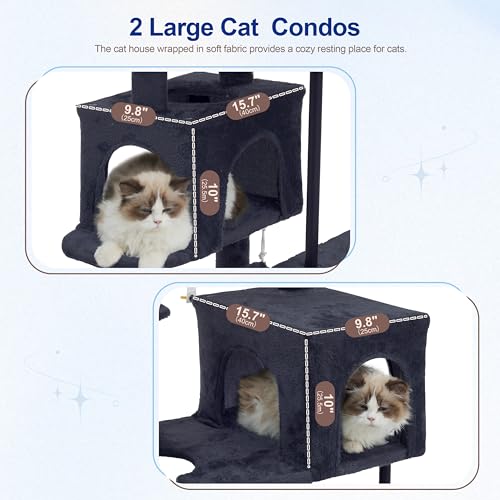 Image of Gitelsnour Cat Tree Tower with Sturdy Steel Tube for Indoor Cats GCT014G | 51.2'' Cat Furniture with Scratching Posts, Hammock, Basket and Padding Top Platform for Inoor Cats Large Adult, Drak Gray