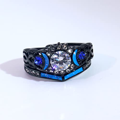 Moon Ring 1CT CZ Black Gold Plated Wedding Ring Sets for Women Engagement Ring3