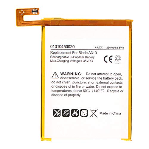 AccuCell - Batería para ZTE Blade A310 (polímero de Litio, 3,8 V, 2240 mAh, 8,5 WH, sin Herramientas)