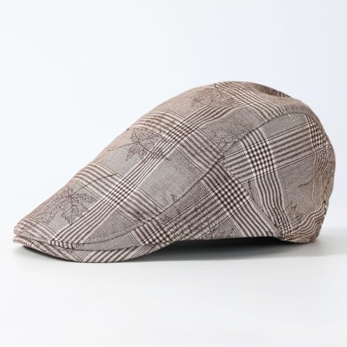 Image of Quanhaigou Men's Cotton Flat Ivy Gatsby Newsboy Driving Hat Adjustable Irish Cabbie Ivy Driving Hunting Cap (Maple Leaves Khaki)