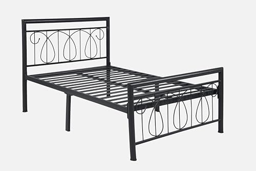 Image of Kovu Metal Extra Single Size Bed Without Storage | Wrought Iron Cot with Headboard & Footboard| Sturdy Powder Coated Platform Bed Extra Single Size Cot for Bedroom (Kovu Black)