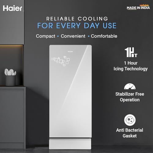 Image of Haier 190 L 5 Star Direct Cool Inverter Single Door Refrigerator Appliance (, HED-205SGB-P, Mirror Glass, Base Stand with Drawer)
