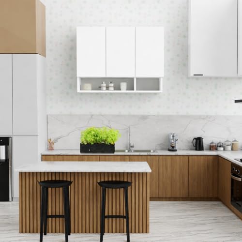 Image of 3 Door Multipurpose Wall Mounted Cabinet with Adjustable Shelf | Storage for Kitchen, Bathroom, Bedroom, Office & Living Room | Assembly-DIY | Color-White | Size-90x33x63.8 Cm