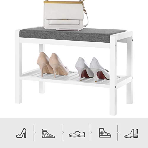 Songmics Shoe Rack Bench With Cushion Upholstered Padded Seat, Storage Shelf, Shoe Organizer, Holds Up To 350 Lb, Ideal For Entryway Bedroom Living Room Hallway Garage Mud Room Gray And White Ulbs65Wn #TOP6