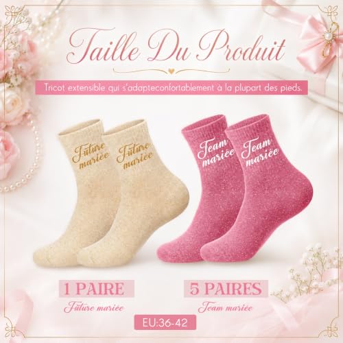 Geyoga 6 Paires Chaussettes Paillettes pour Team Mariée, Accessoire EVJF – vue 2