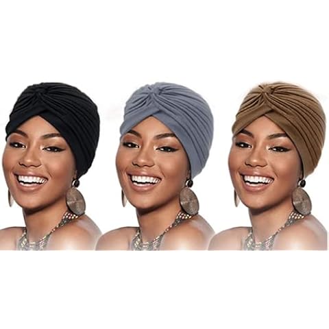 CHUANGOU Pack of 3 Soft Turban Caps Turban Hat Sleep Cap Headwear for Women Cover