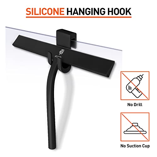 Arcedo Shower Squeegee For Shower Glass Door, 11 Inch Silicone Household Squeegee For Window, Tile, And Car Glass, All Purpose Bathroom Cleaning Tool, Includes Hook, Black #TOP4