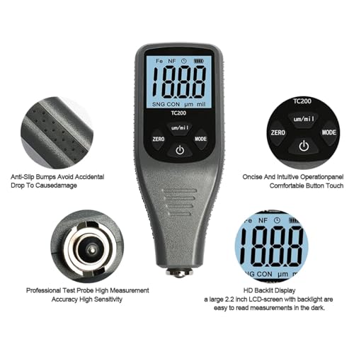 Paint Thickness Gauge, TC200 Gris Medidor de Espesor de Pintura para Automóviles 0.1um/0-1500 Micrones Medidor de Espesor de Película de Pintura FE/NFE con Manual en Ruso miniatura 3