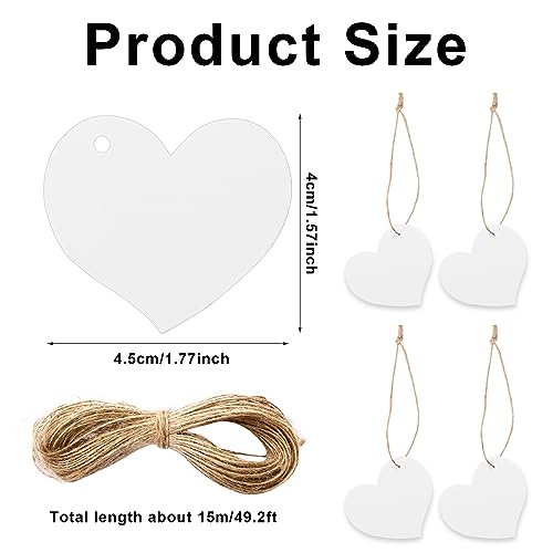 100 Stück Weiße Geschenkanhänger Herz Anhänger Papier 4 x 4,5cm Hochzeit Herz Etiketten mit Schnur Herz Kraftpapier Anhänger für Valentinstag Party Geburtstag Christmas