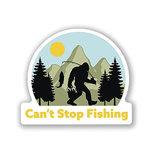 Bigfoot Sasquatch Can't Stop Fishing 2-Pack 5.5-Inch Premium Quality Vinyl Decal Stickers | Laminated with UV Protective Laminate | PD022