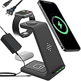 Wireless Charger, Acokki 4 in 1 QI Fast Charger Phone Holder Compatible with Airpods iPhone Samsung, Wireless Charging Holder Work for iWatch Series 4/3/2/1(Black)