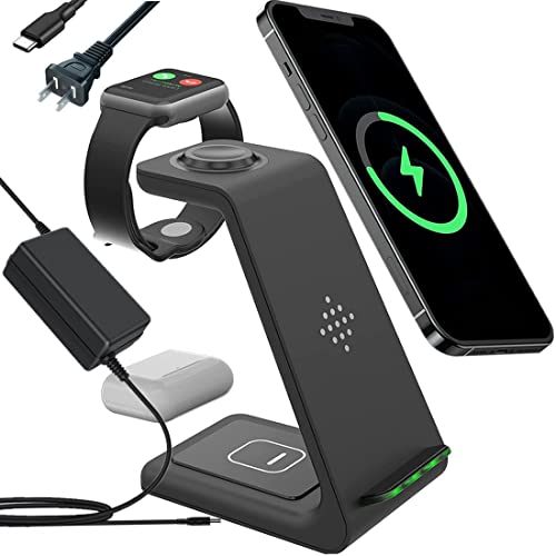 Wireless Charger, Acokki 4 in 1 QI Fast Charger Phone Holder Compatible with Airpods iPhone Samsung, Wireless Charging Holder Work for iWatch Series 4/3/2/1(Black)