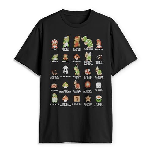 Nintendo Men's Pixel Cast T-Shirt, 4X-Large, Black